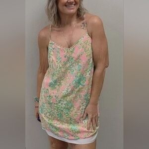 Lilly Pulitzer SOUTHERN CHARM Pastel Floral Mini SILK Slip Dress - Size Large